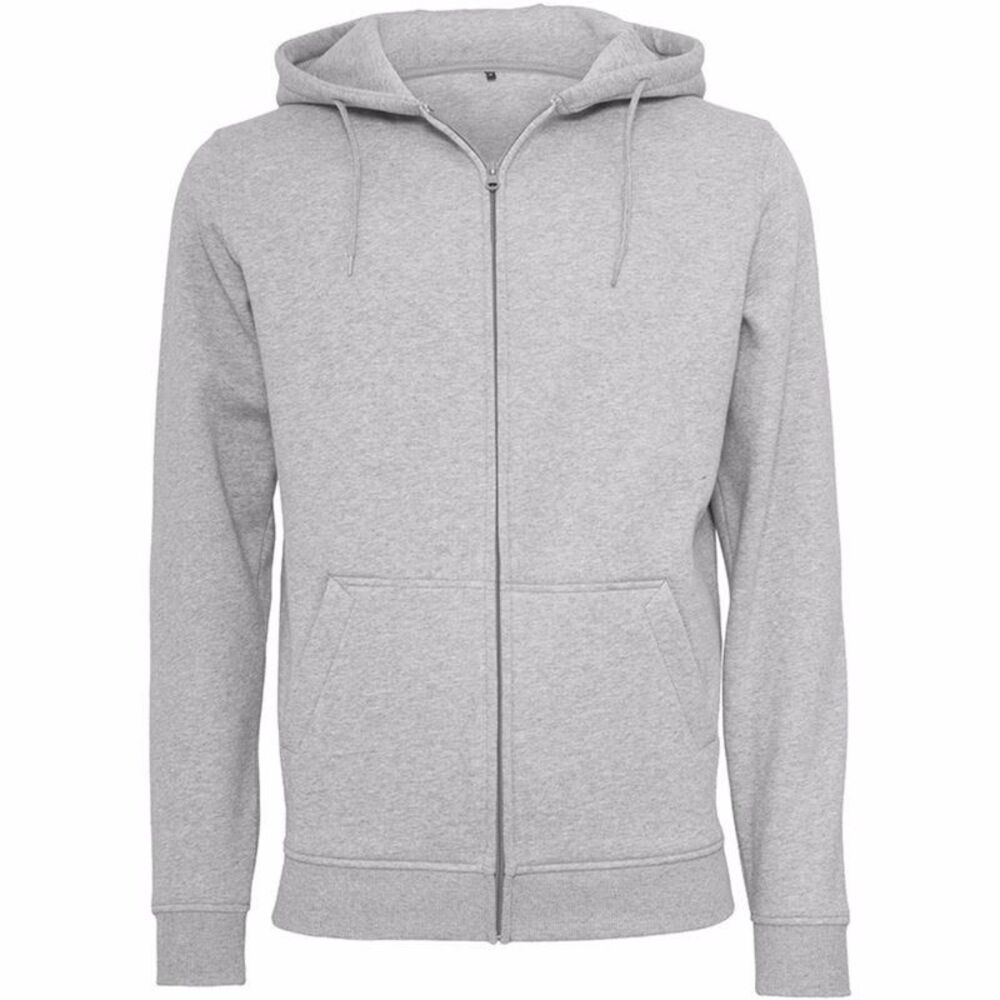 Build Your Brand Mens Heavy Zip Up Hoodie / Heather Gray